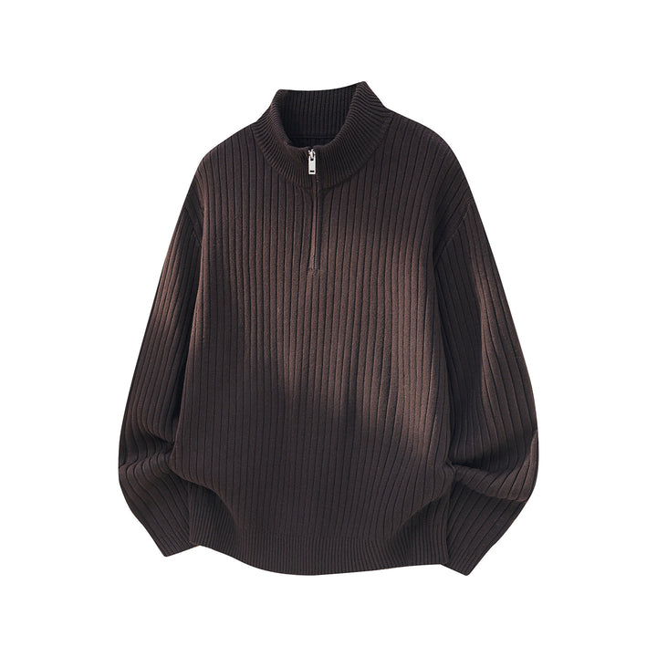 Unisex Weit geschnittener Rippenstrick-Pullover mit halbem Reißverschluss und Stehkragen Echo Archiv