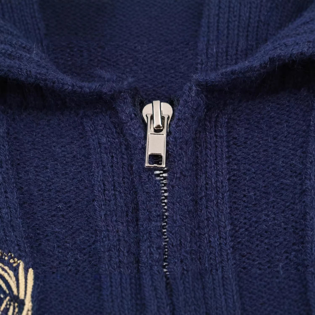 Damen Oversize Zopfstrick-Pullover mit halbem Reißverschluss und Schalkragen Echoarchiv