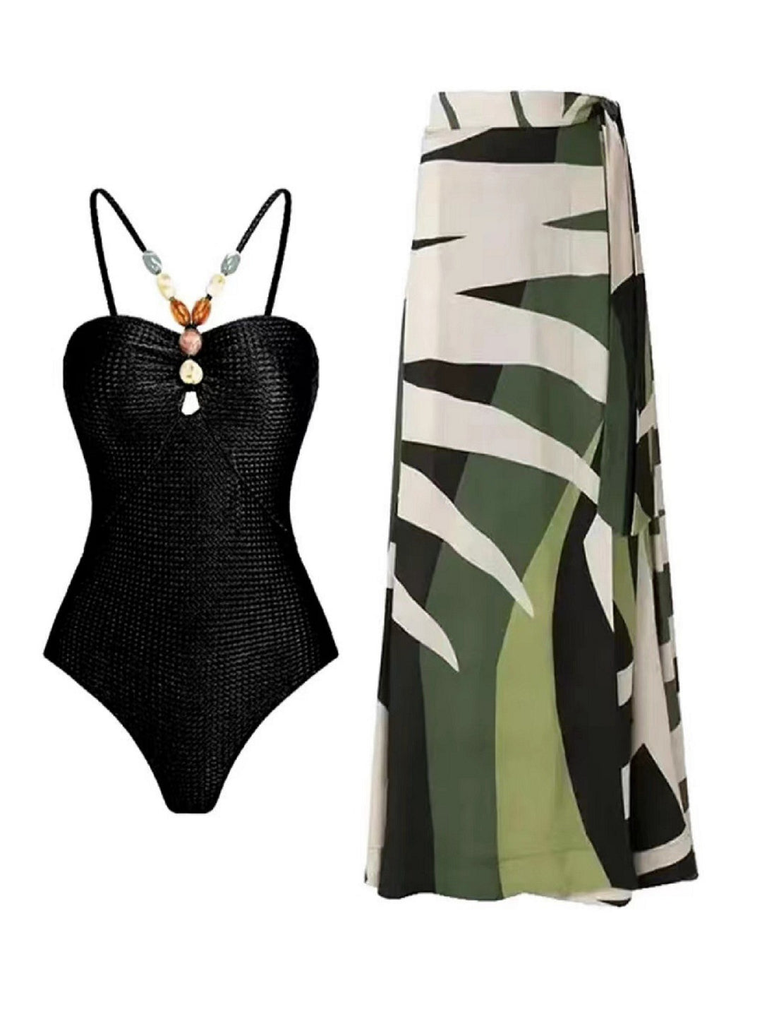 Damen Badeanzug mit elegantem Wickelrock und modischen Schmuckdetails Echo Archiv