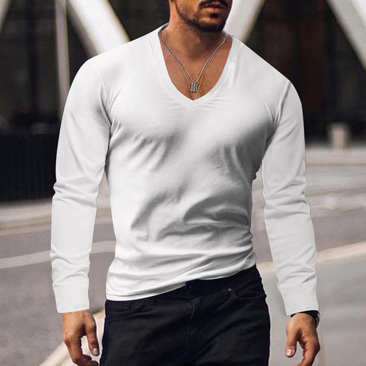 Herren langärmliges V-Ausschnitt T-Shirt aus atmungsaktivem Material Echoarchiv