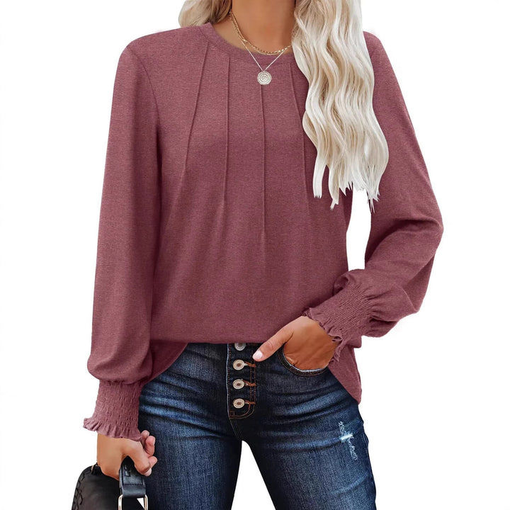 Damen Longsleeve-Tunika mit senkrechten Biesen und gerafften Rüschbündchen – Avérine