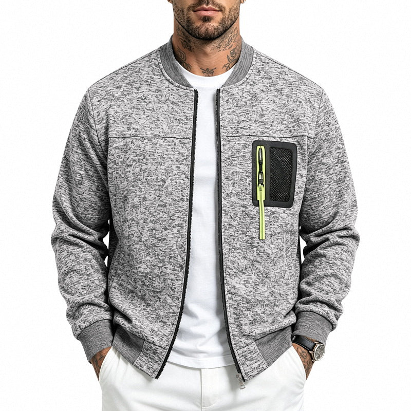 Herren Strick-Bomberjacke mit funktionaler Brusttasche und Reißverschluss – Brevano