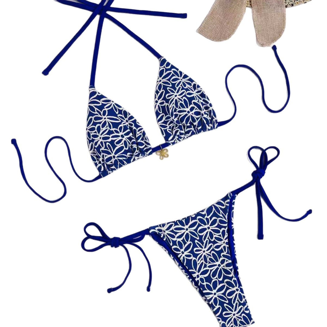 Damen Triangel-Bikini mit kontrastierenden Blütenmotiven Echo Archiv