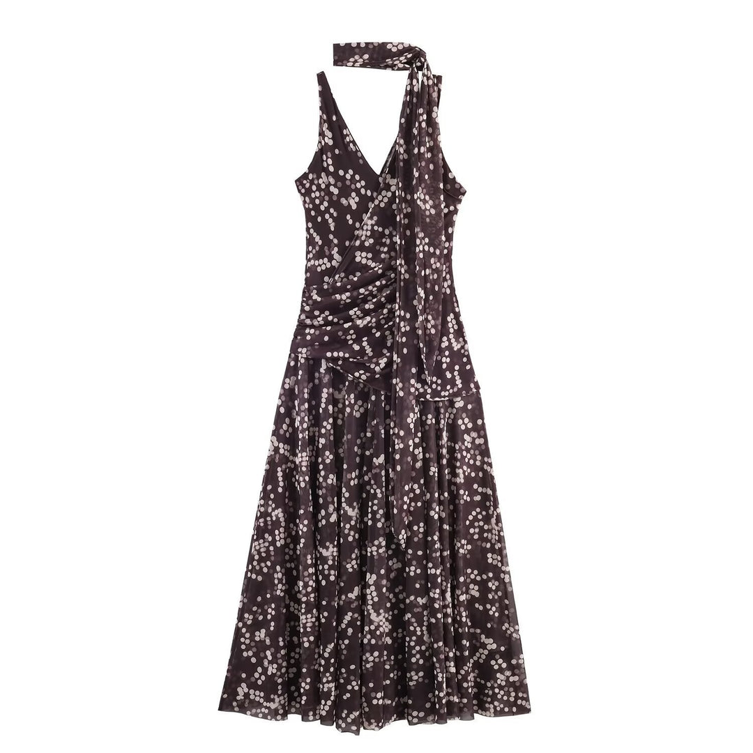 Damen Maxikleid mit floralem Rüschenversatz und elegantem V-Ausschnitt Echo Archiv