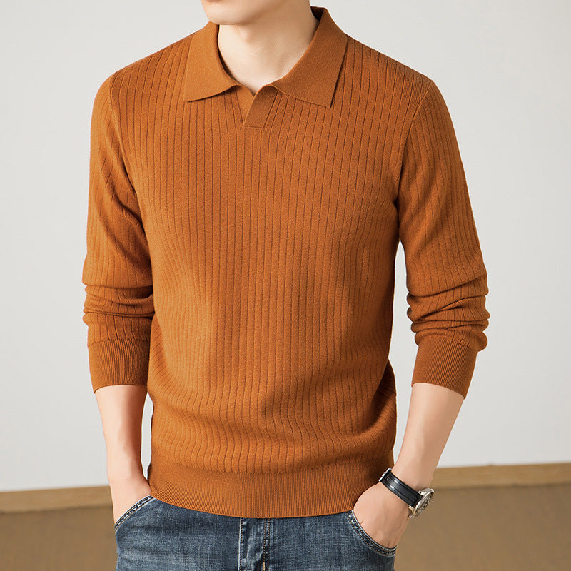Herren Polokragen-Feinstrickpullover mit Rippstruktur und schmaler Silhouette Echo Archiv
