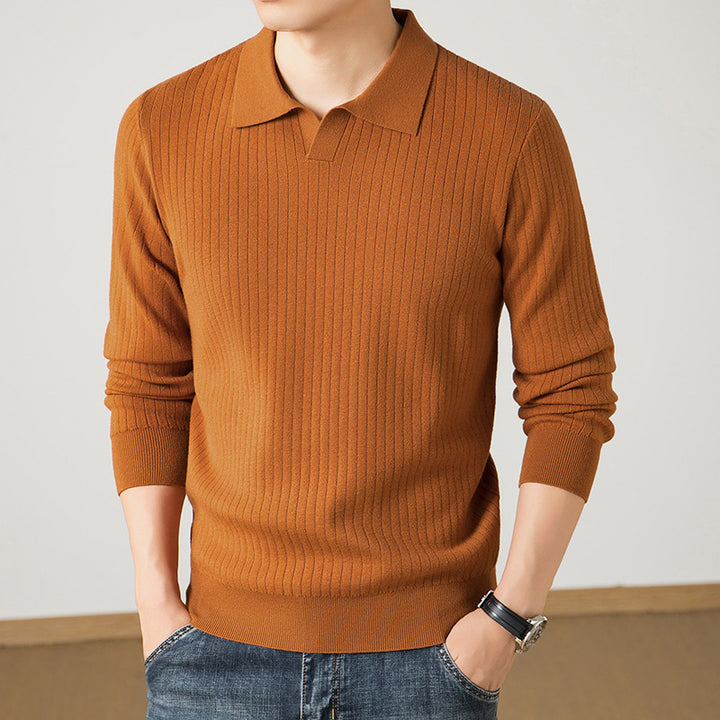 Herren Polokragen-Feinstrickpullover mit Rippstruktur und schmaler Silhouette Echo Archiv