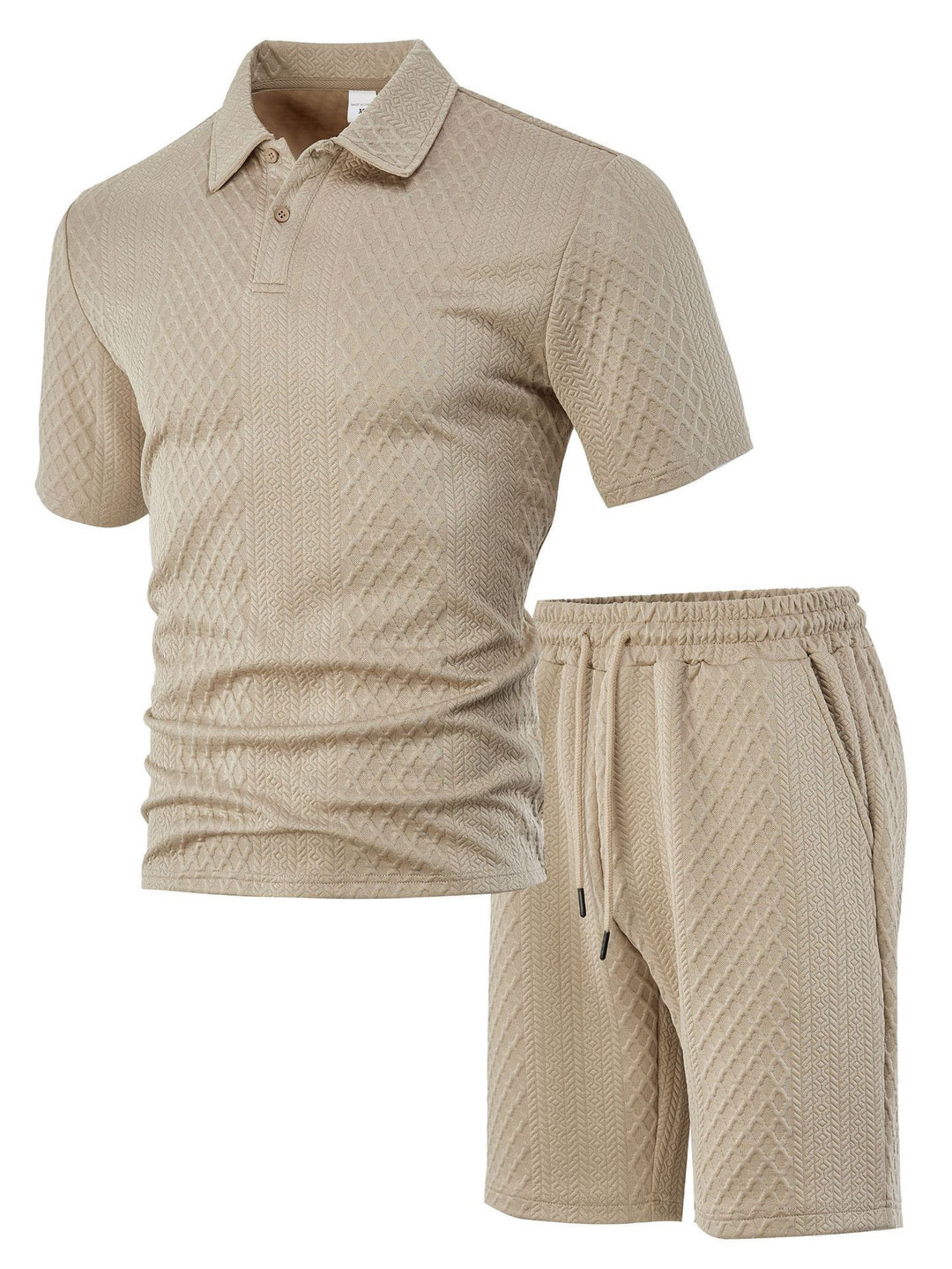 Herren nan geprägtes Waffel-Polo mit Kentkragen und elastischer Tunnelzugshorts im Set Echo Archiv