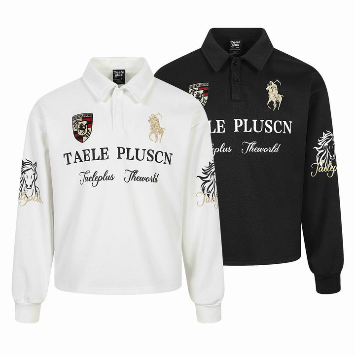Unisex Langärmeliges Rugby-Poloshirt mit Stickereien und Kentkragen Echoarchiv