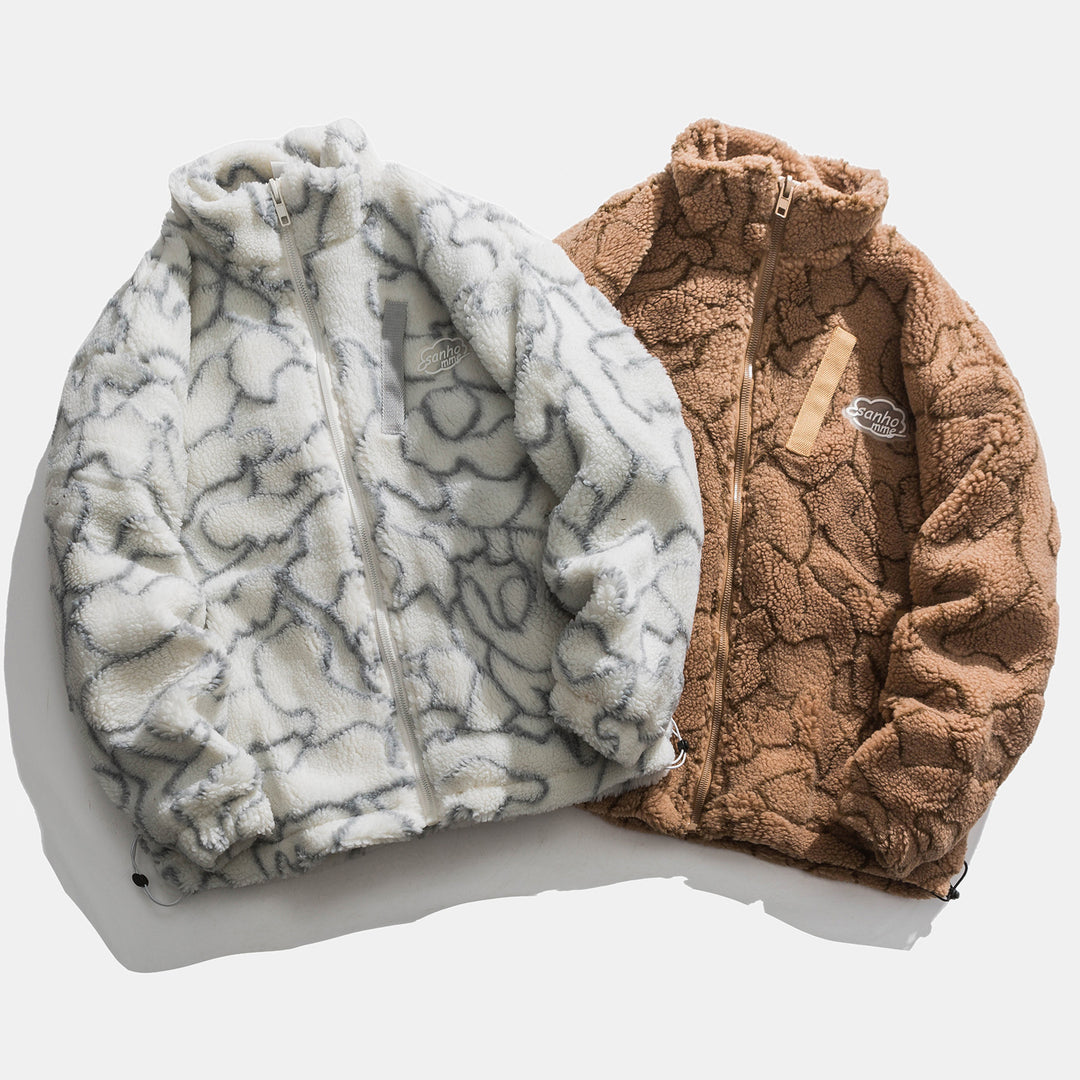 Damen kuschelige Teddy-Fleece Jacke mit Stehkragen und Kordelzug Echoarchiv