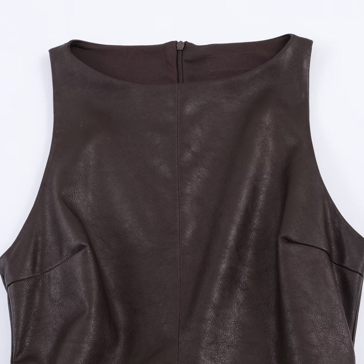 Damen ärmelloses Kunstlederkleid mit voluminösem Rock Echo Archiv