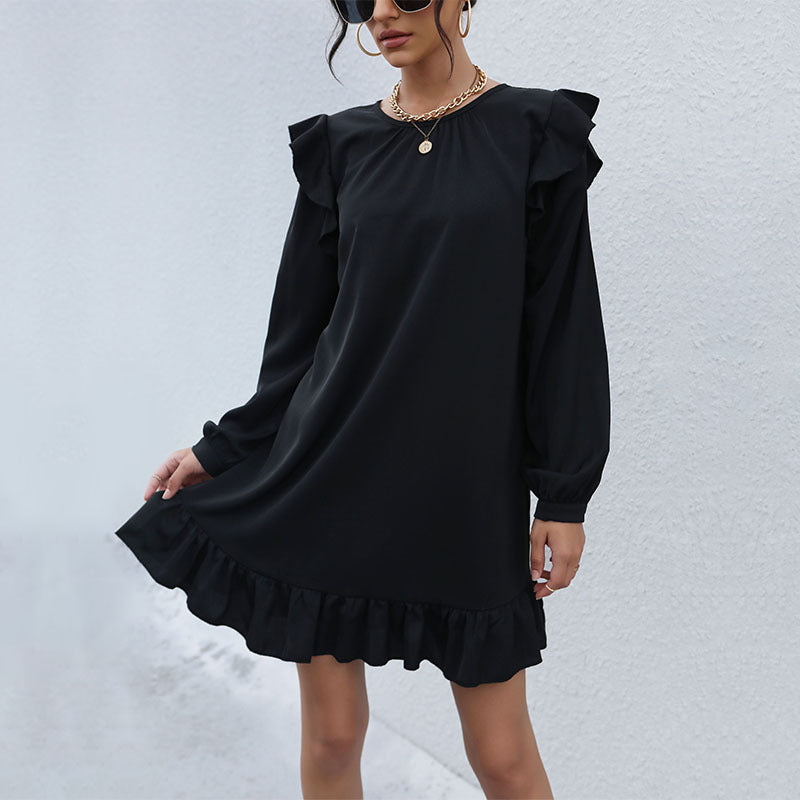 Damen A‑Linien Minikleid mit Volant‑Schultern und Rüschen-Saum Echoarchiv