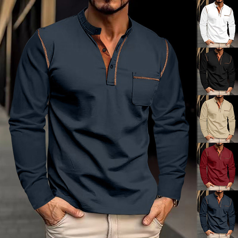 Herren modisches Langarmhemd mit Kontrastdetails und Brusttasche Echoarchiv
