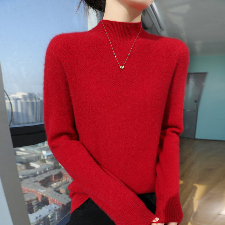 Damen Schlanker minimalistischer Stehkragen-Feinstrickpullover mit geripptem Hals Echoarchiv
