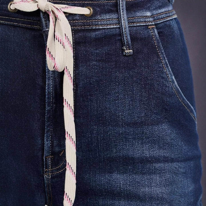 Damen nan hochgeschnittene weitgeschnittene Jeanshose mit Tunnelzugbund und weitem Bein Echo Archiv