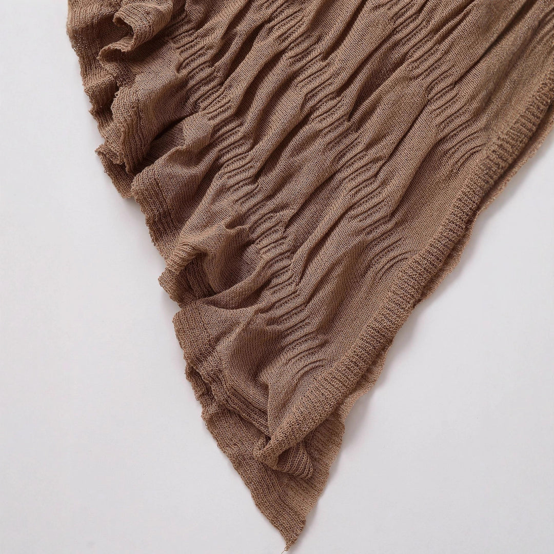 Damen Asymmetrische Tunika in Knitteroptik mit Bindeband und Trompetenärmeln Echoarchiv