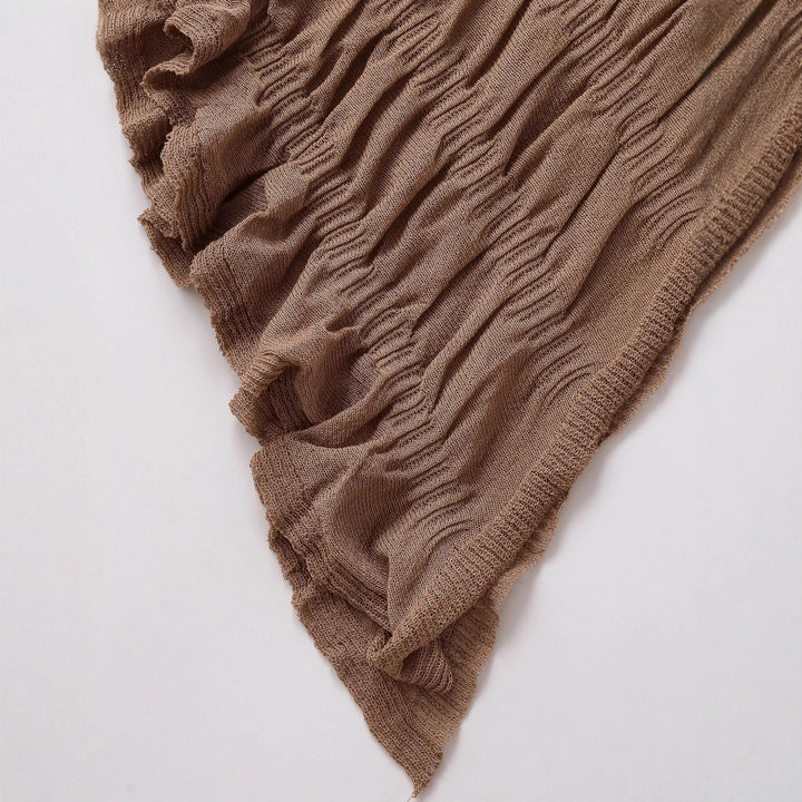 Damen Asymmetrische Tunika in Knitteroptik mit Bindeband und Trompetenärmeln Echoarchiv