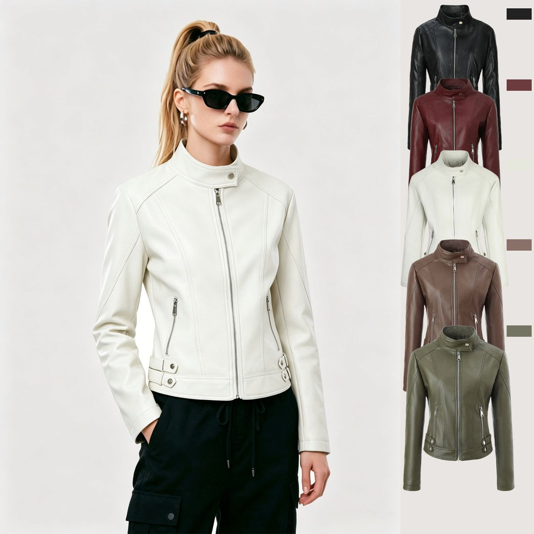 Damen Modische und figurbetonte Kunstlederjacke Echo Archiv