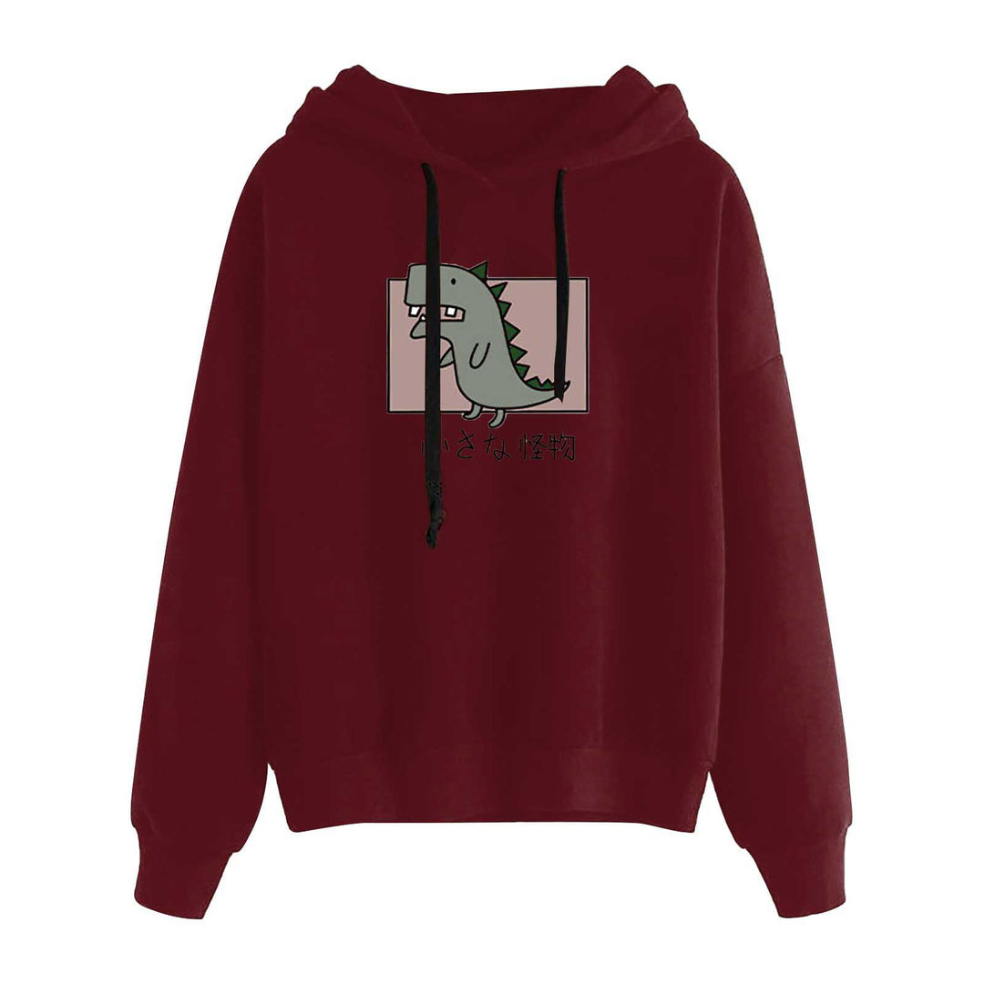 Damen kurz geschnittener Cropped-Kapuzenpullover mit niedlicher Frosch-Illustration und verstellbarer Kapuze – Auréline