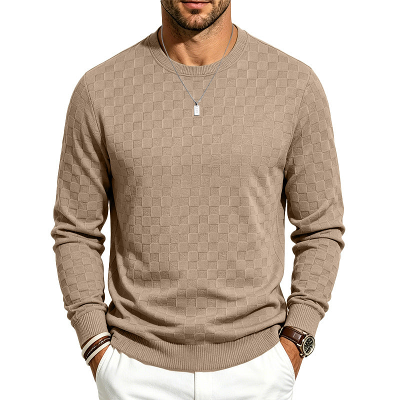 Herren Feiner Rundhals-Strickpullover mit dezentem Schachbrettmuster Echoarchiv