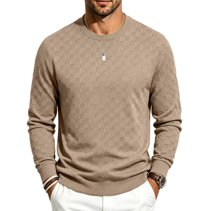 Herren Feiner Rundhals-Strickpullover mit dezentem Schachbrettmuster Echoarchiv