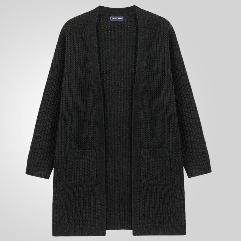 Herren Großer Strickcardigan mit tiefem Schnitt und strukturiertem Design Echoarchiv
