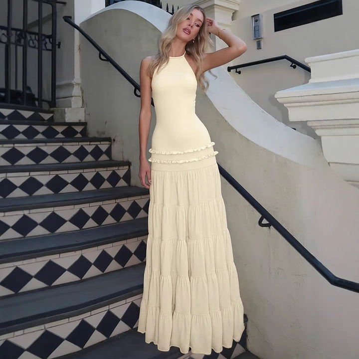 Damen Elegantes Spaghetti-Träger Maxikleid mit Rüschendetails Echo Archiv