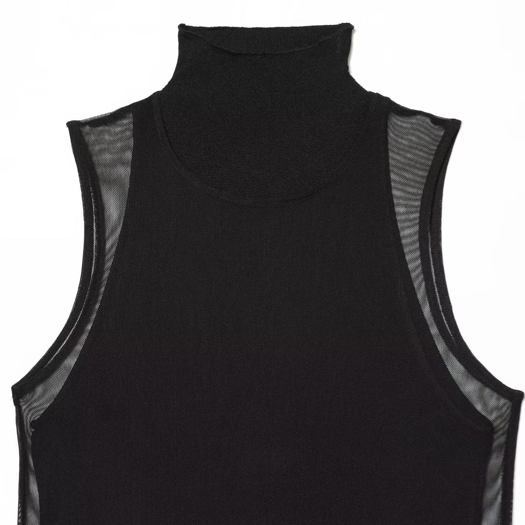 Damen Langarm Kleid aus transparentem Mesh-Material mit Stehkragen Echo Archiv