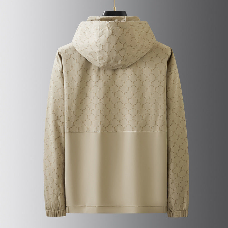 Herren Leichter wasserabweisender Kapuzen-Outdoorblouson mit Allover-Muster und großen Eingrifftaschen Echoarchiv