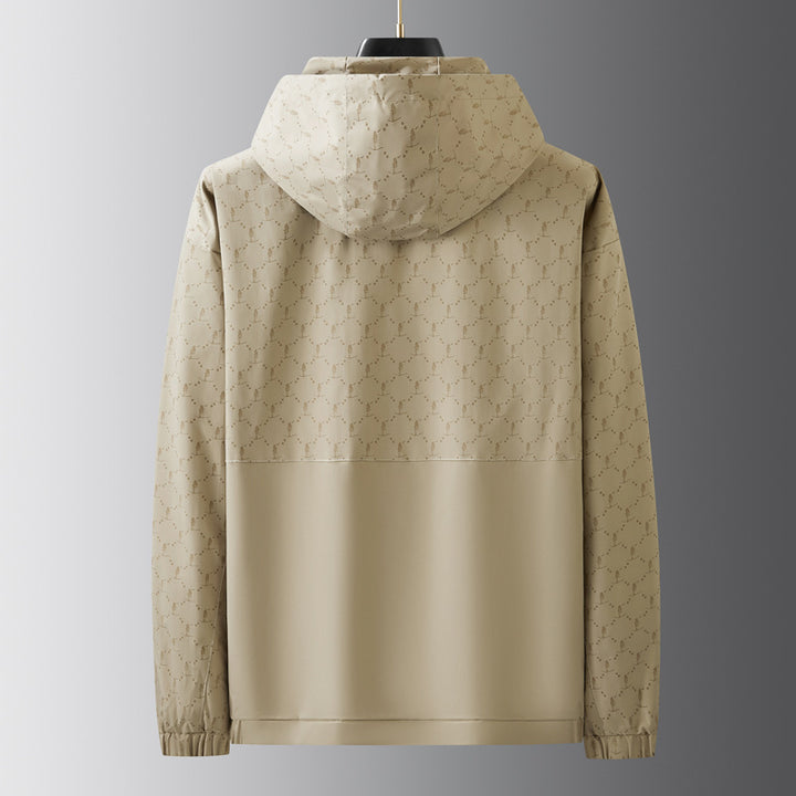 Herren Leichter wasserabweisender Kapuzen-Outdoorblouson mit Allover-Muster und großen Eingrifftaschen Echoarchiv