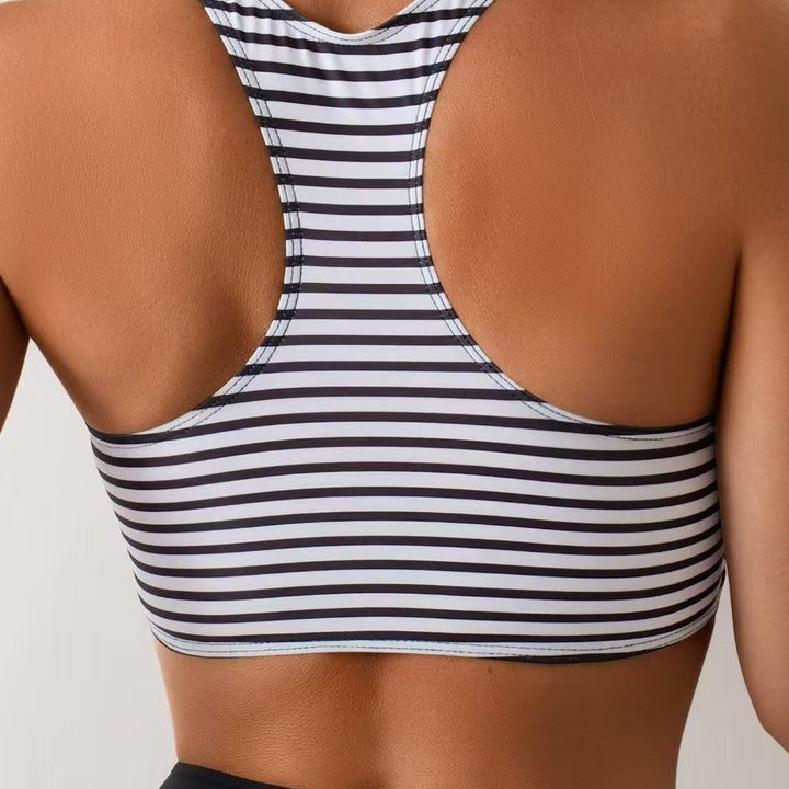 Damen Hochtailliertes Bikini-Set mit gestreiftem Oberteil Echoarchiv