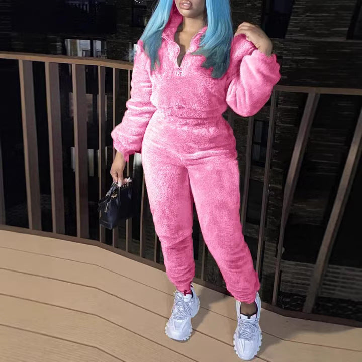 Damen nan kuscheliges Teddy-Lounge-Set mit Halbzip und Highwaist-Jogger Echo Archiv