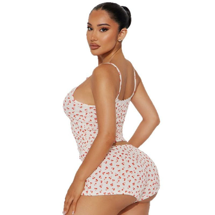 Damen Schlafanzug-Set aus atmungsaktivem Baumwollstoff mit zarten Herzmotiven Echo Archiv