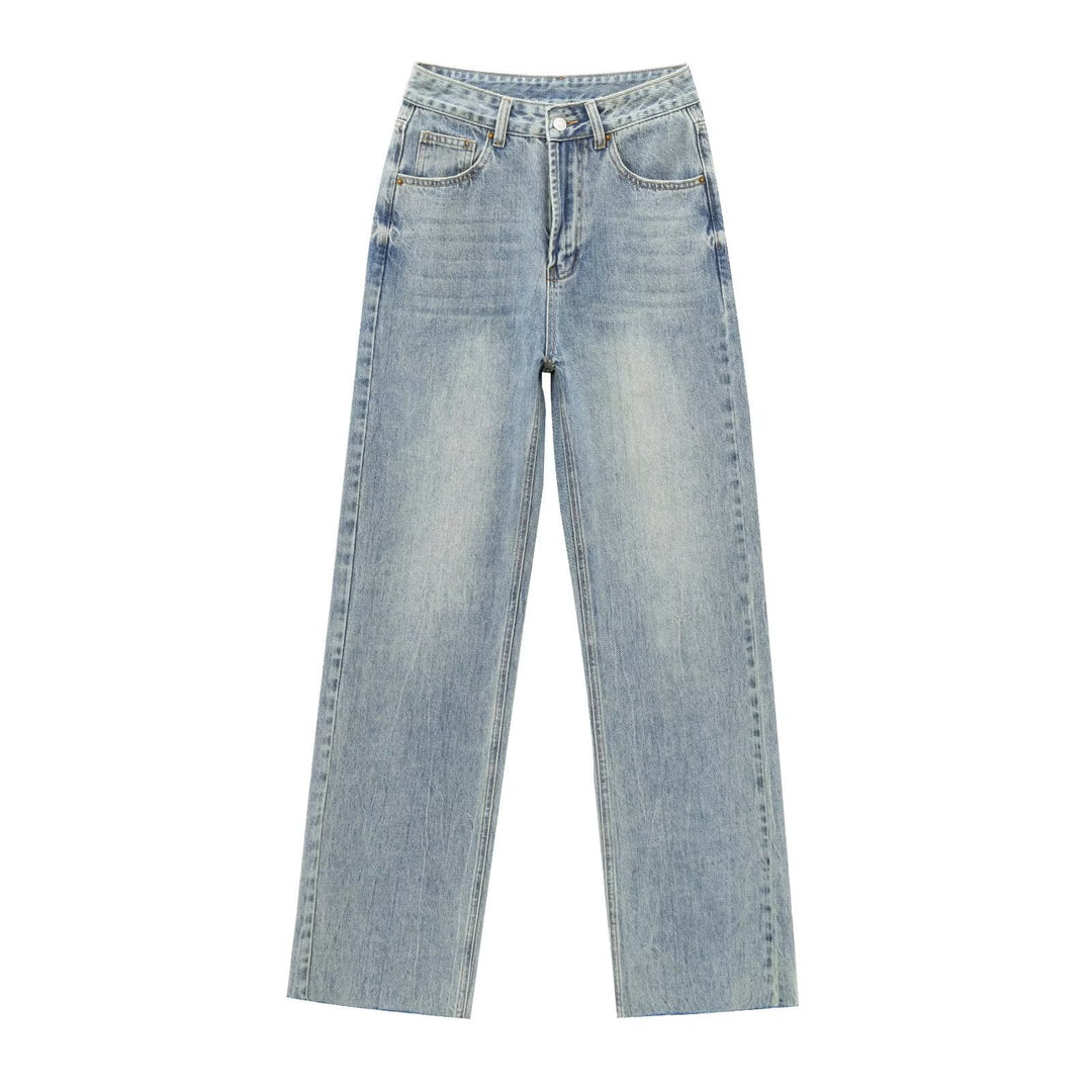 Damen hochtaillierte Wide-Leg-Jeans mit weitem Bein und Vintage-Waschung Echo Archiv