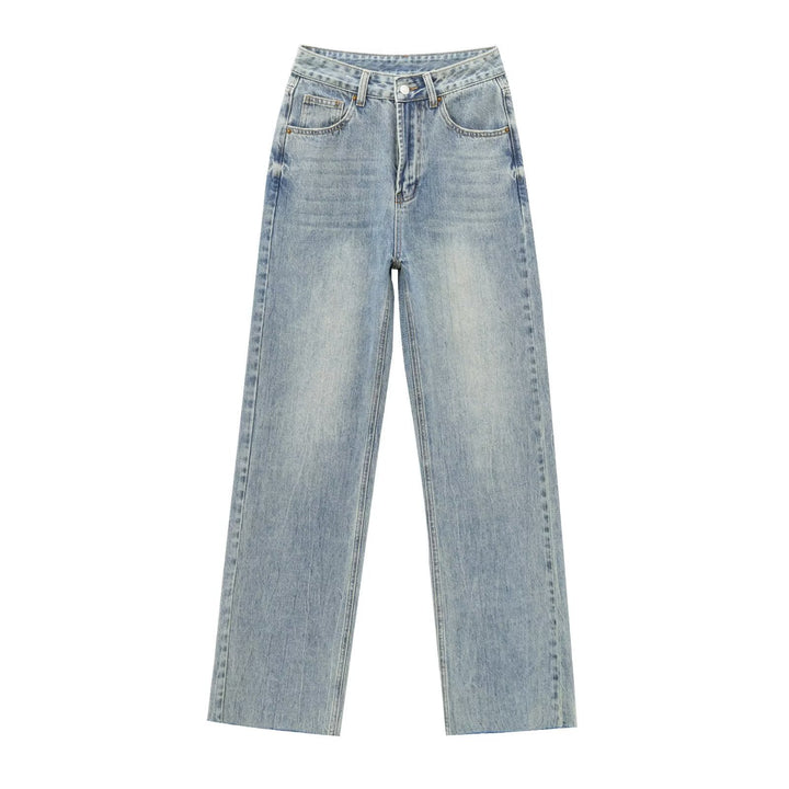 Damen hochtaillierte Wide-Leg-Jeans mit weitem Bein und Vintage-Waschung Echo Archiv