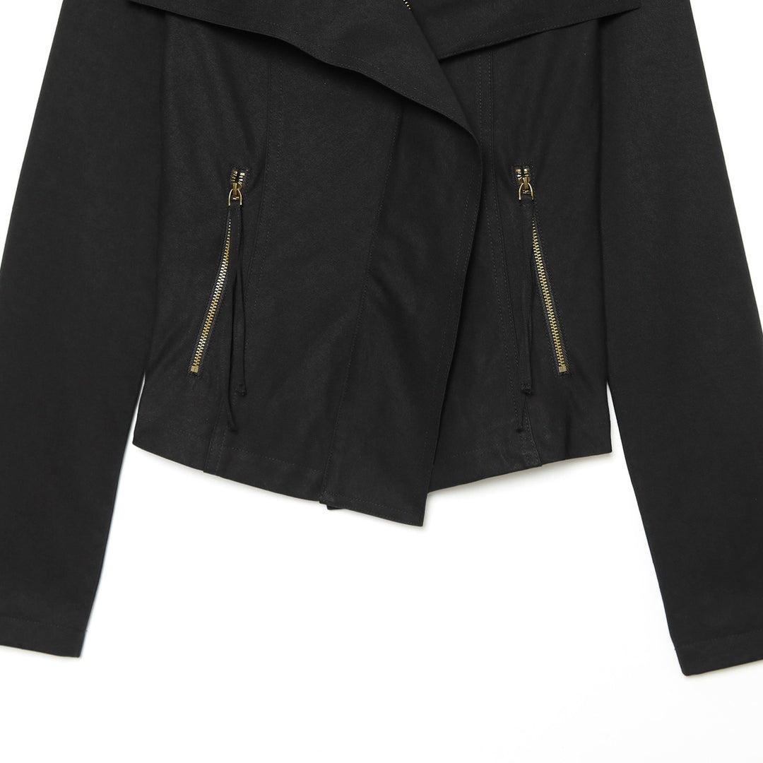 Damen Asymmetrische Übergangsjacke mit weitem Revers und Kordelzug Echoarchiv