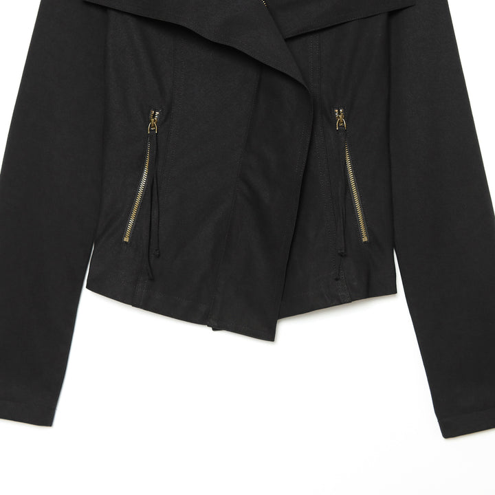 Damen Asymmetrische Übergangsjacke mit weitem Revers und Kordelzug Echoarchiv