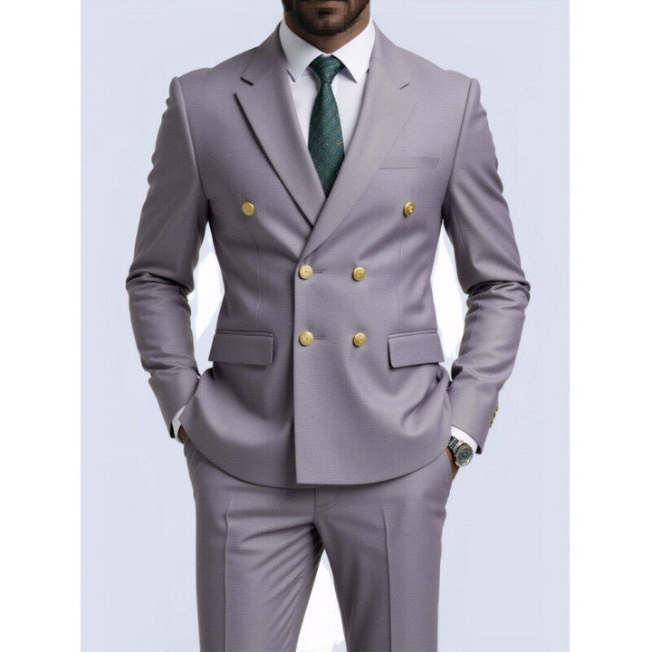 Herren nan doppelreihiger Slim-Fit Anzug mit goldenen Zierknöpfen und schmaler Businesshose Echo Archiv