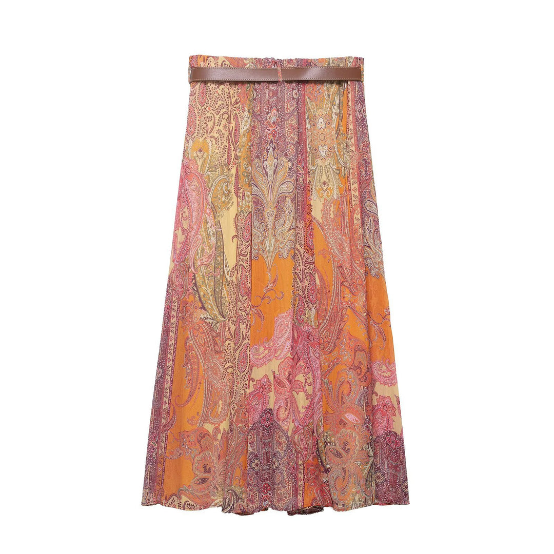 Damen Maxirock mit Paisley‑Print, fließendem A‑Linien‑Schnitt und Taillengürtel Echo Archiv