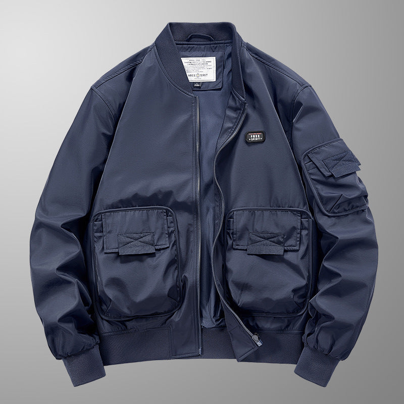 Herren Leichte Nylon-Bomberjacke im Utility‑Stil mit großen Fronttaschen und Ärmeltasche – Brevano