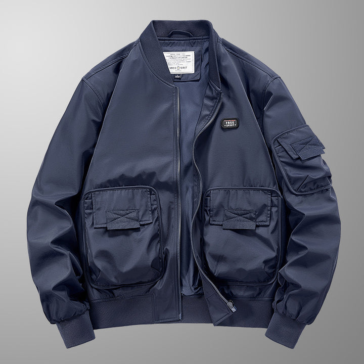 Herren Leichte Nylon-Bomberjacke im Utility‑Stil mit großen Fronttaschen und Ärmeltasche – Brevano