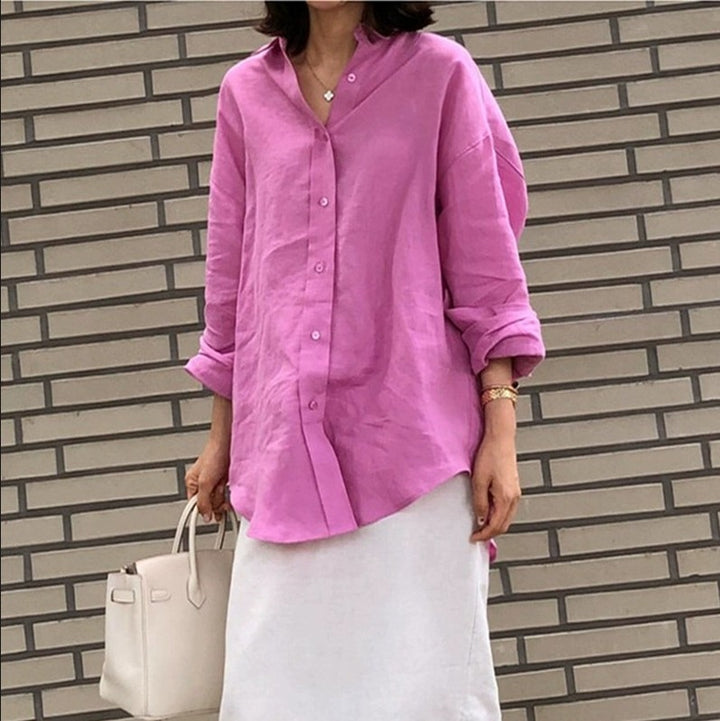 Damen Urbanes Oversize-Leinenhemd mit offenem Kragen und kastiger Silhouette – Maréline