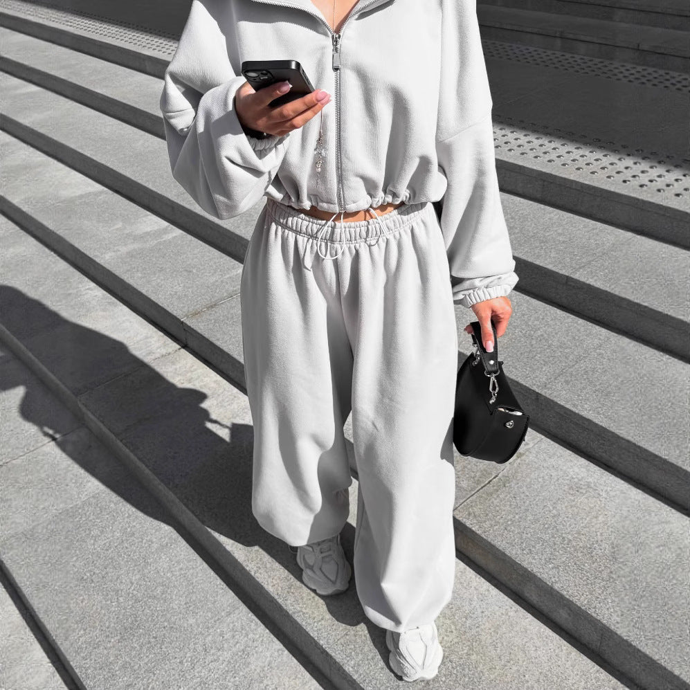 Damen oversized Kapuzenjacke mit Reißverschluss und weiten Jogginghose Lounge-Set – Auréline