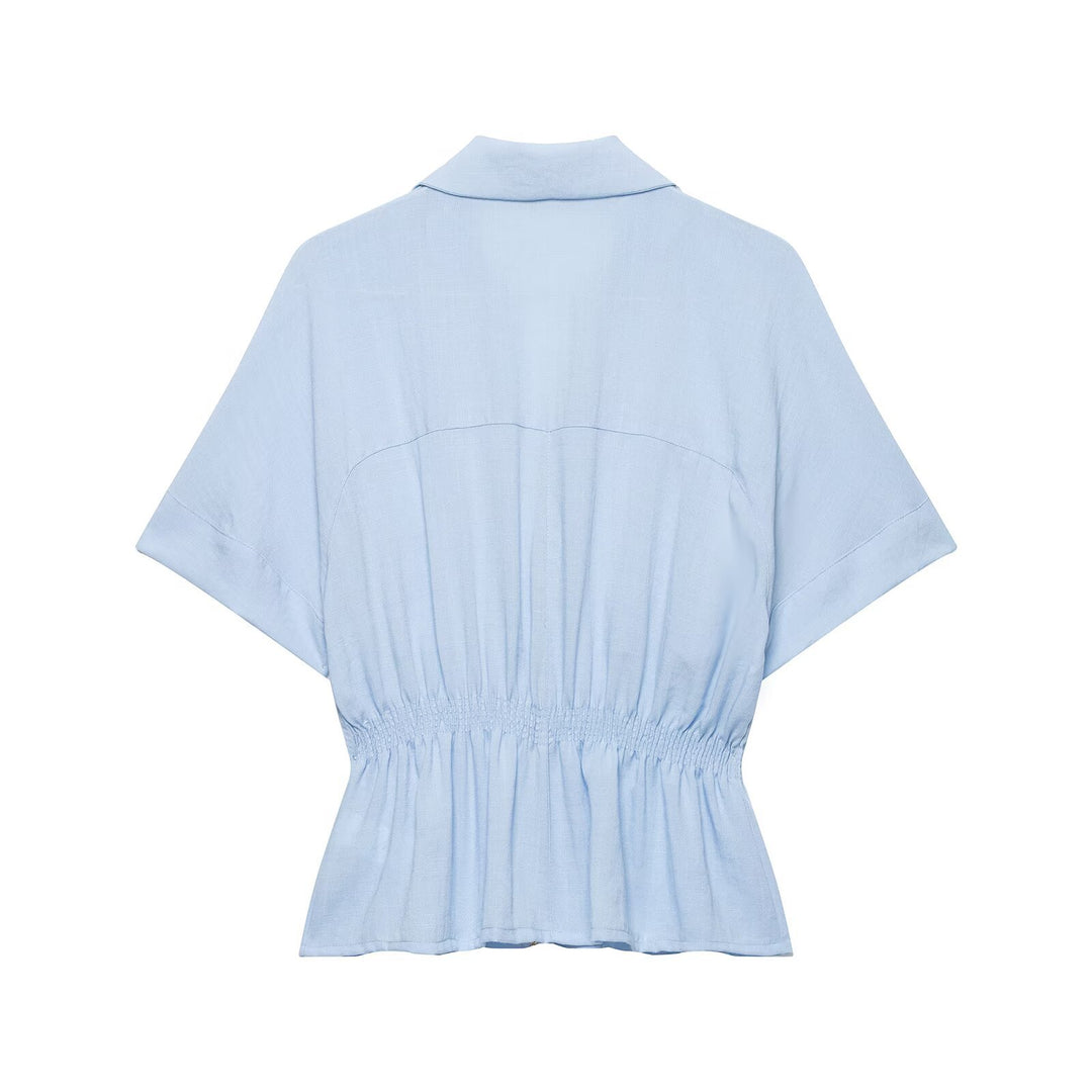 Damen Kurzärmelige Taillierte Blusenjacke mit Reißverschluss und Brustklappen Echo Archiv