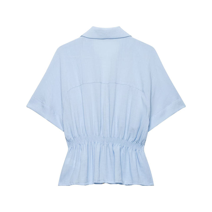 Damen Kurzärmelige Taillierte Blusenjacke mit Reißverschluss und Brustklappen Echo Archiv