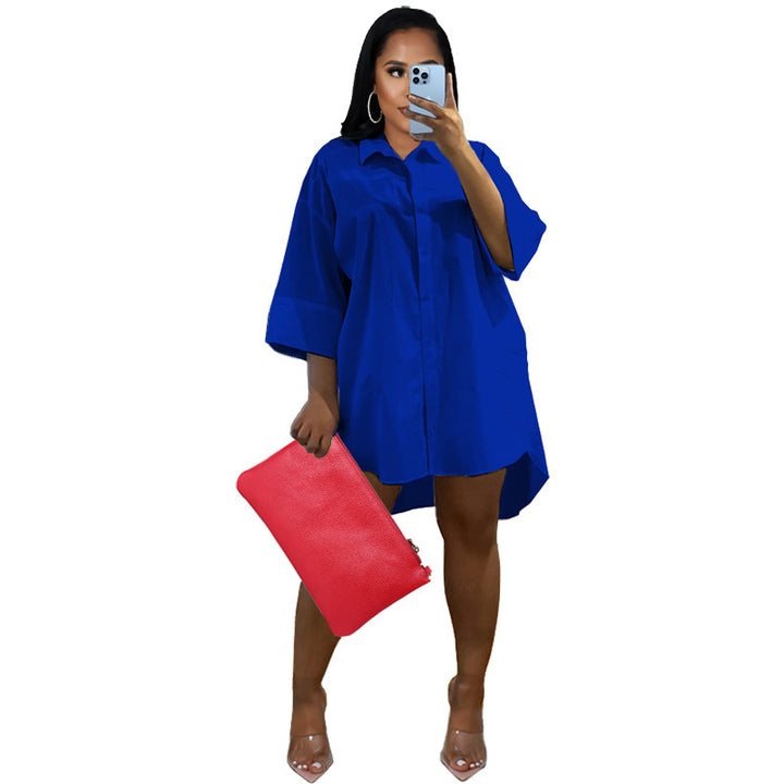 Damen Oversize Hemdblusenkleid mit asymmetrischem Saum und 3/4‑Ärmeln Echoarchiv