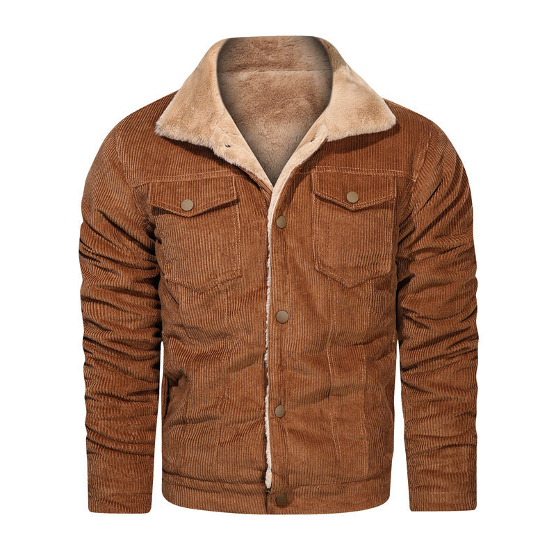 Herren Kord-Truckerjacke mit Teddyfutter und Druckknopfverschluss Echoarchiv