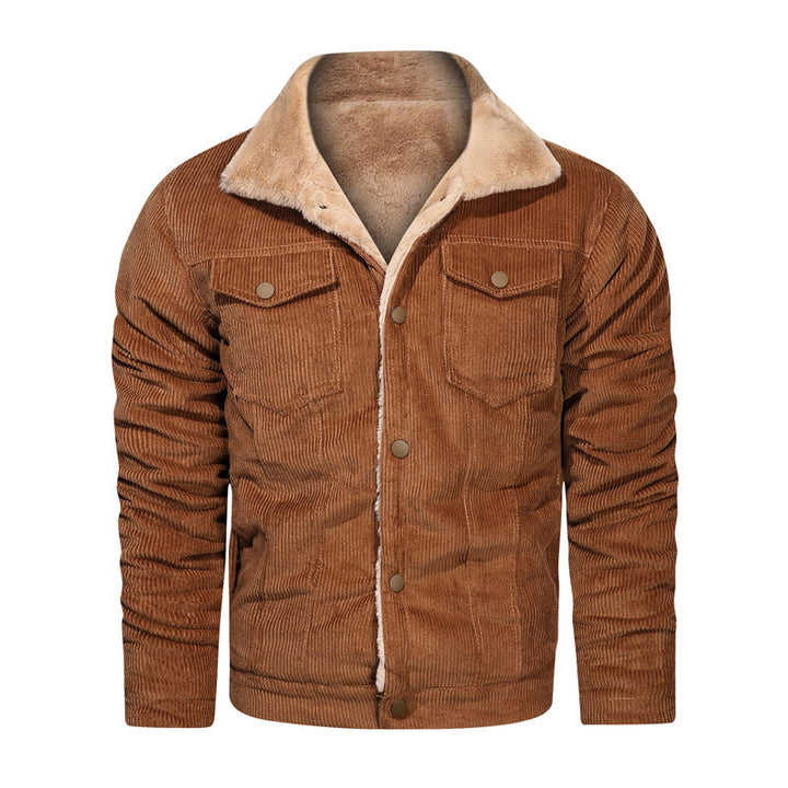 Herren Kord-Truckerjacke mit Teddyfutter und Druckknopfverschluss Echoarchiv