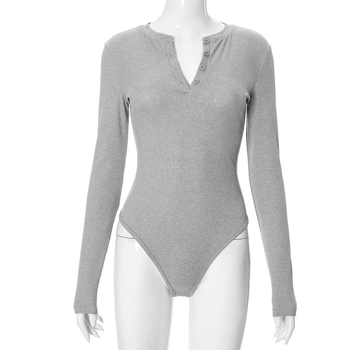 Damen Langarm-Bodysuit mit Knopfleiste Echo Archiv