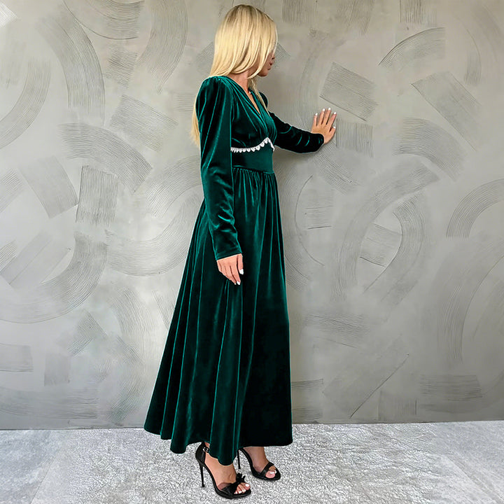 Damen Elegantes Maxikleid mit V-Ausschnitt und Rüschen Echo Archiv