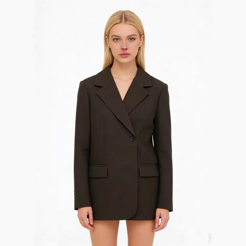 Damen taillierter Wollmix-Blazer mit strukturierter Schulter, einreihiger Knopfleiste und Pattentaschen – Valéne